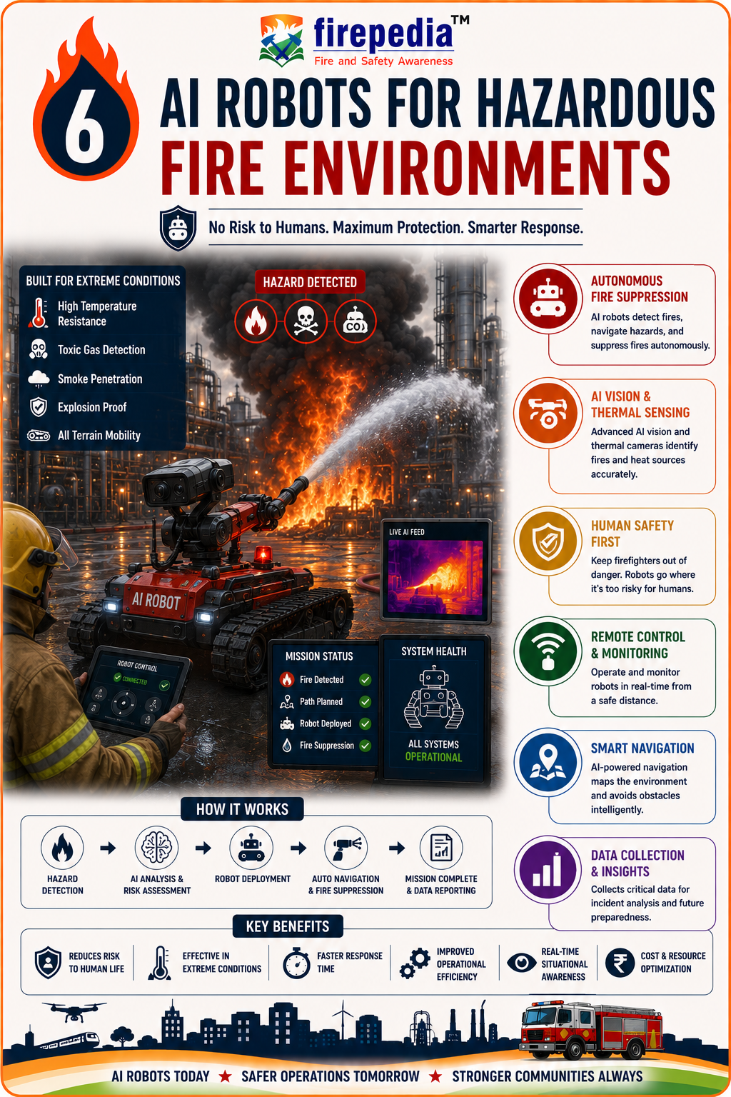 AI robot operating in a hazardous fire environment
