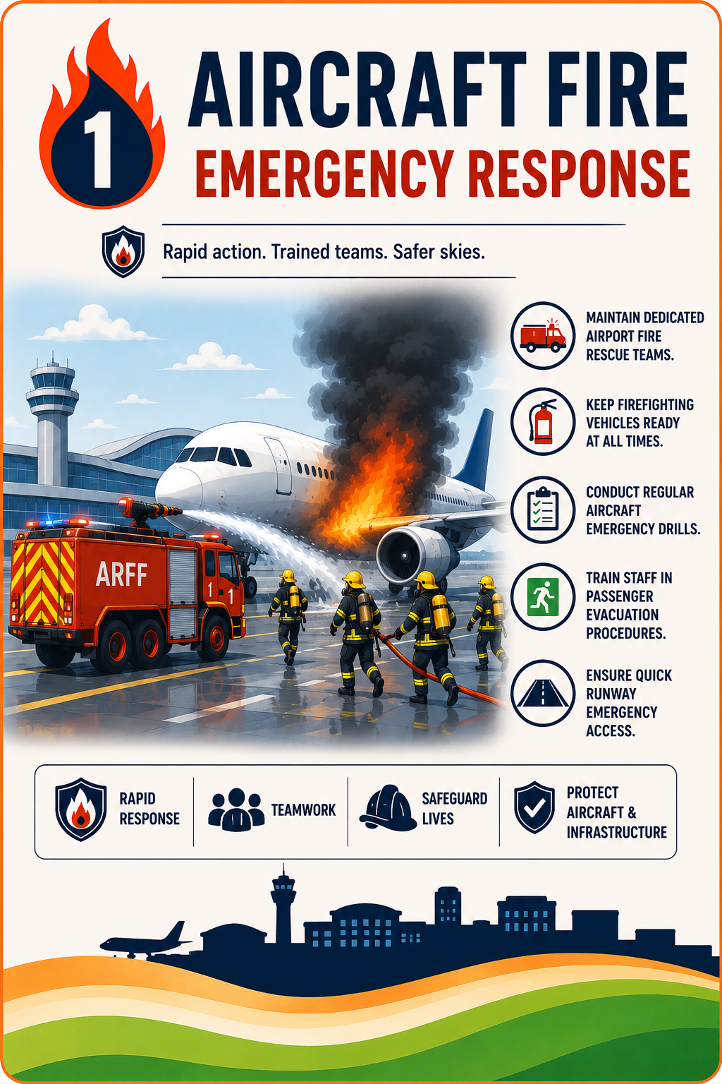 Airport rescue and firefighting response near aircraft