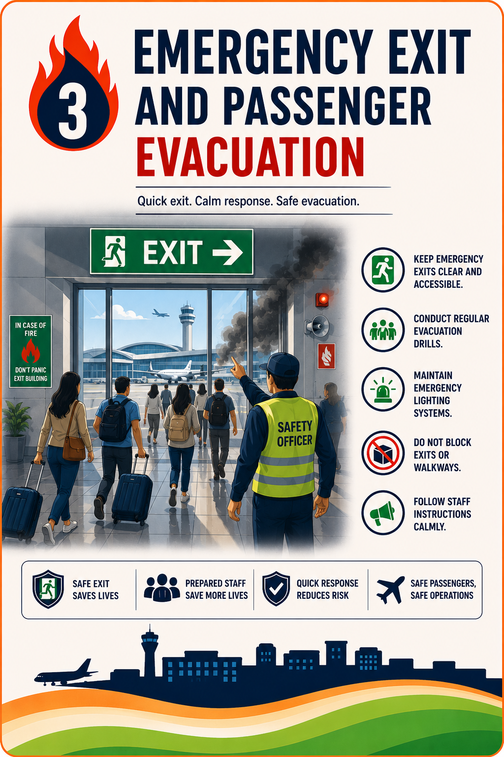 Airport emergency exit and passenger evacuation route