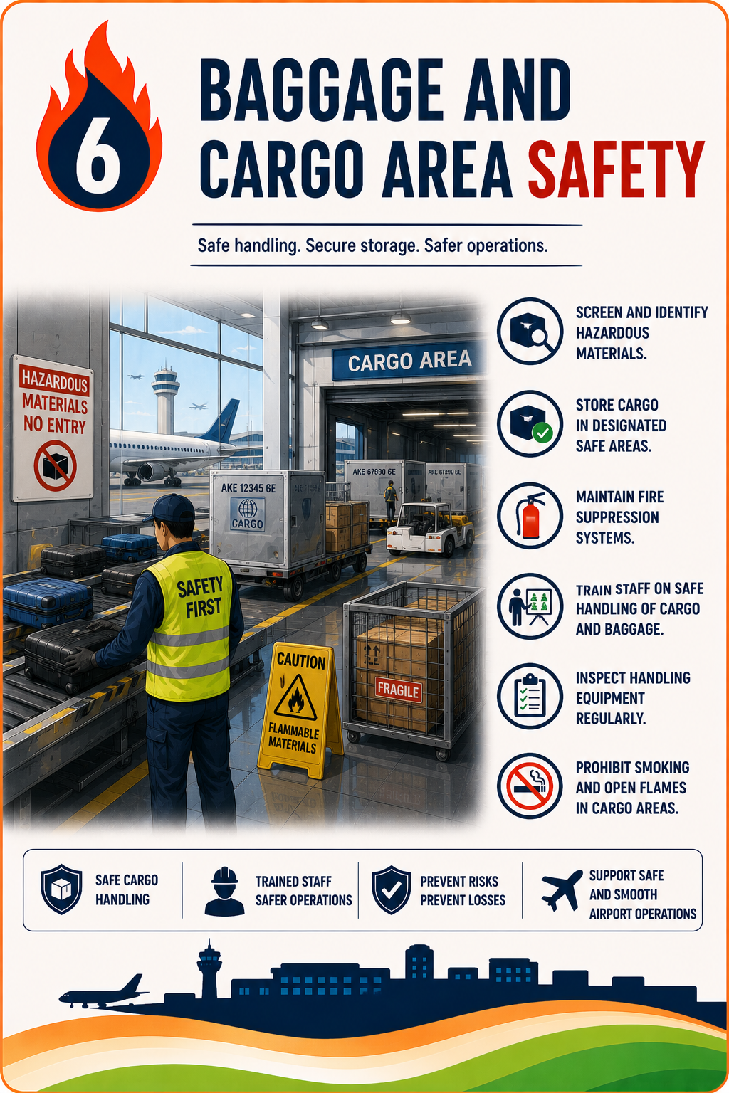Baggage and cargo area fire safety at airport