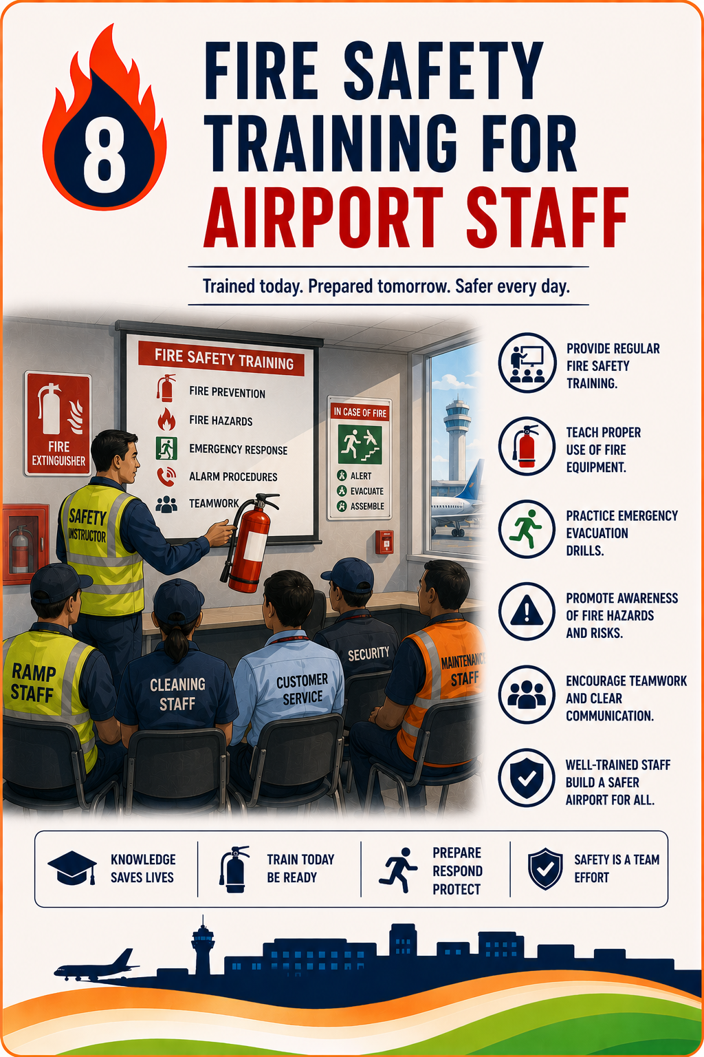 Airport staff fire safety training and emergency drill